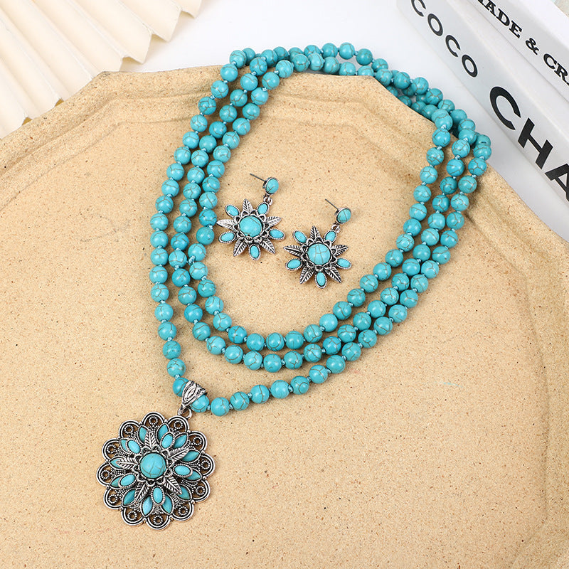 Western-style Loose Turquoise Bead Necklace With Electroplating Vera Lux