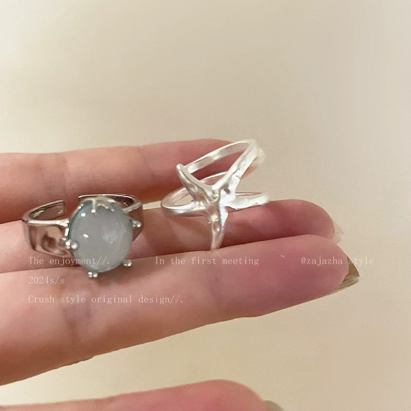 Starfish Bead Adjustable Open Ring For Women, Niche High-End Literary Retro Elegant Index Finger Jewelry Vera Lux