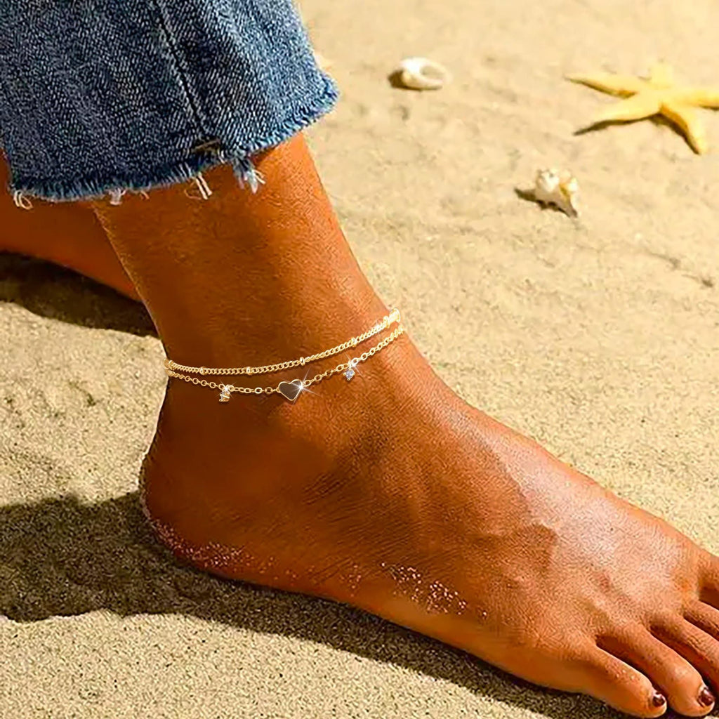 Fashion Heart-shaped Zircon Anklet Women's Waterproof Simple Heart-shaped Vera Lux