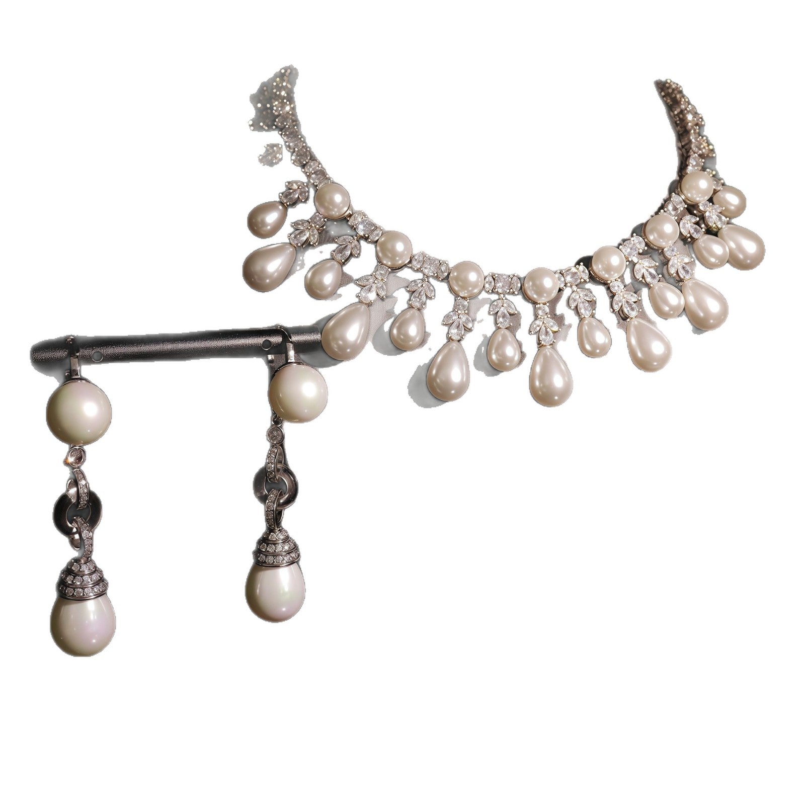 Chic Clavicle-Length Necklace And Gold-Plated Zircon Pearl Earrings Jewelry Set Vera Lux