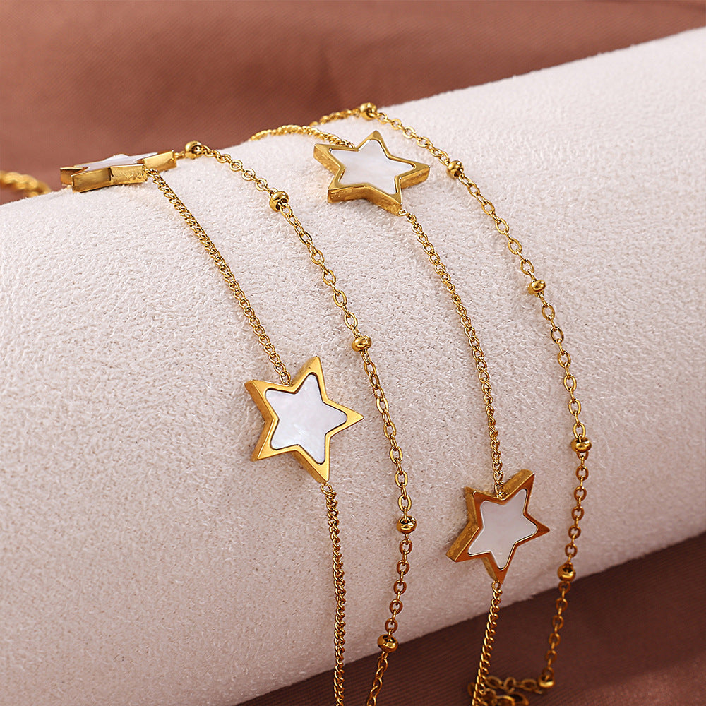 New European & American Style Sweet Double Layer Star Bracelet, 18K Gold Plated Stainless Steel, Minimalist Light Luxury Bracelet For Women Vera Lux
