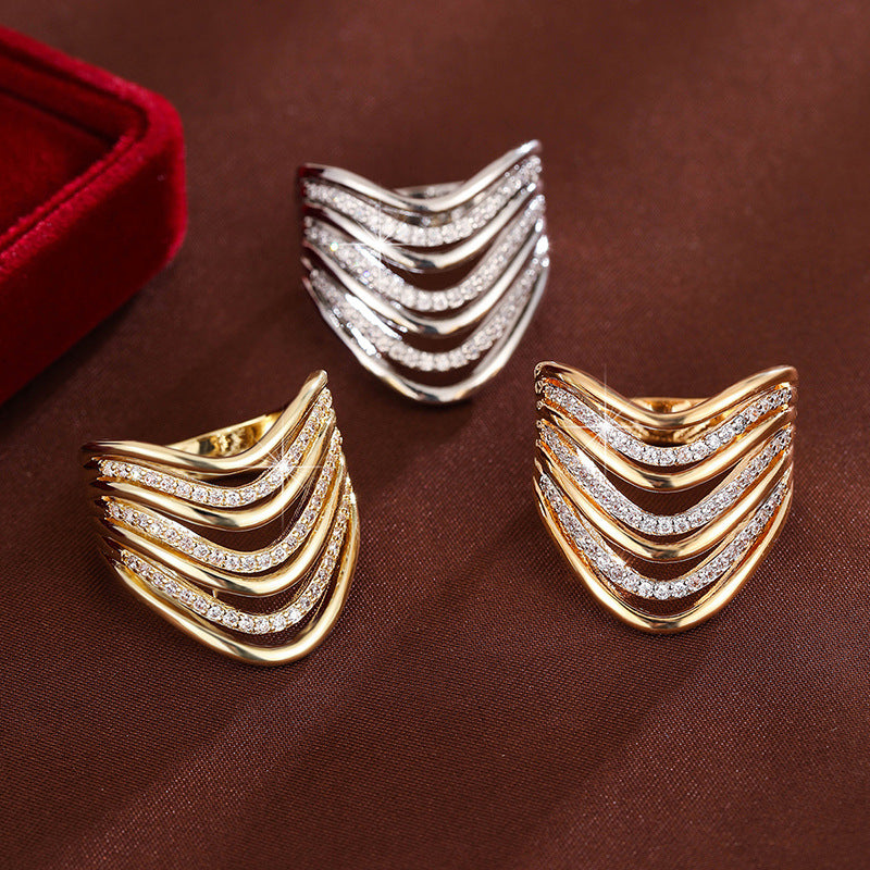 Multi-layer Curved Micro-pave Cubic Zirconia Ring Fashionable Andive Design Perfect For Stacking Vera Lux