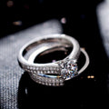 Micro Pave Ring Set With Simulated Heart & Arrow Zirconia, Luxury Proposal Ring For Women Vera Lux
