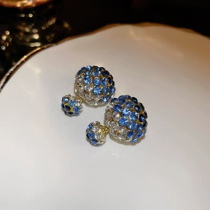 Silver Needle Diamond Round Earrings, Dual-Wear Front & Back, Korean Light Luxury Studs Vera Lux