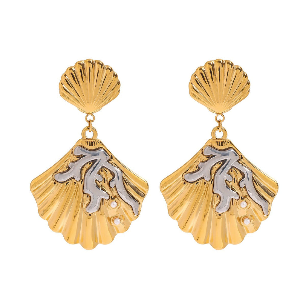 18K gold shell inlaid pearl exquisite design unique earrings Vera Lux