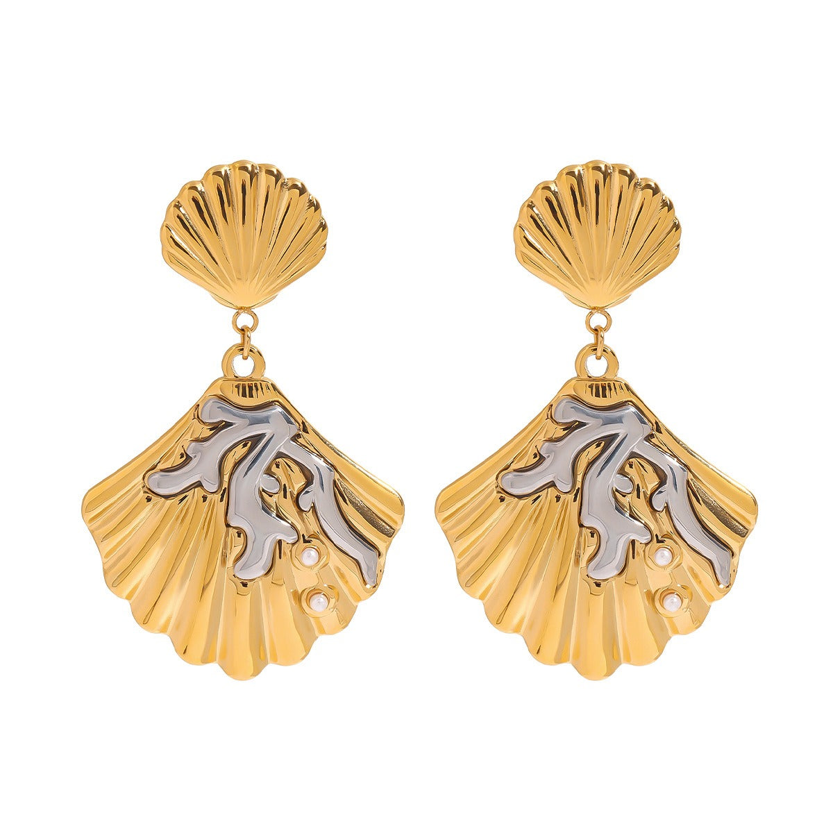 18K gold shell inlaid pearl exquisite design unique earrings Vera Lux