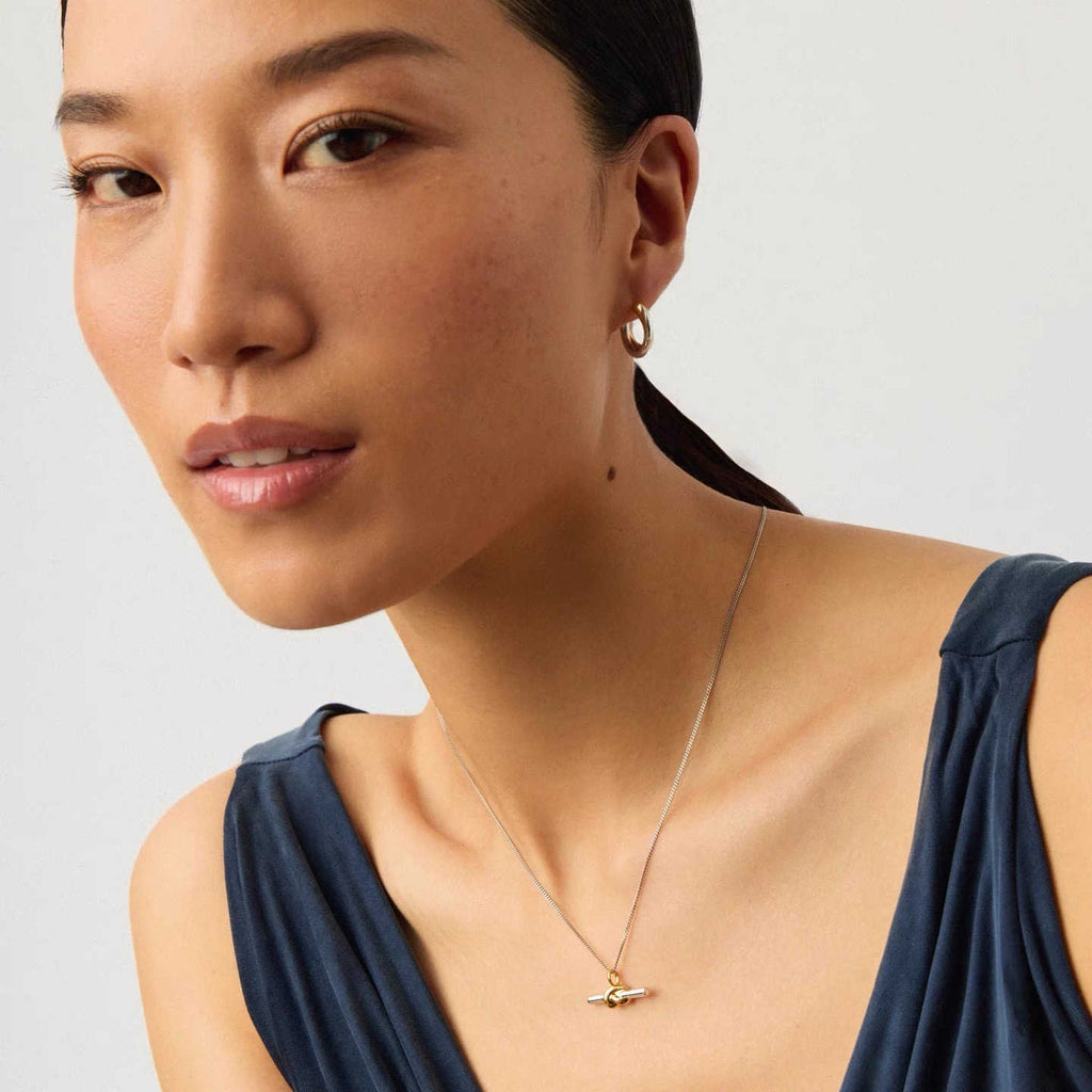 Gold And Silver Double T-shaped Horizontal Necklace Vera Lux