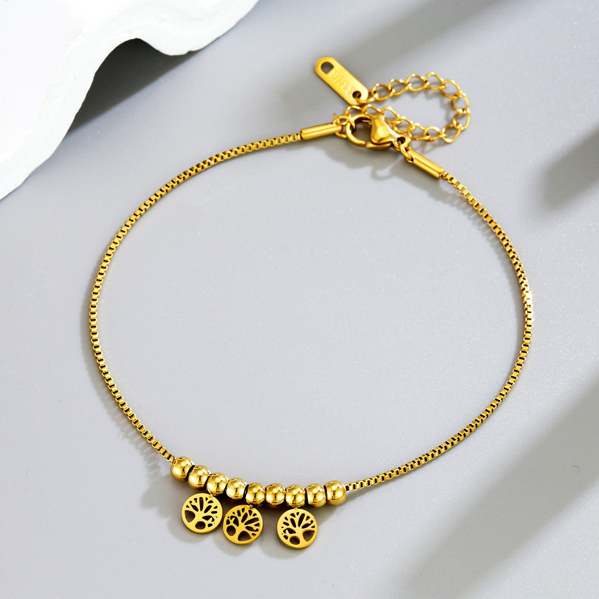 18k gold hollow diamond tree of life series anklet Vera Lux