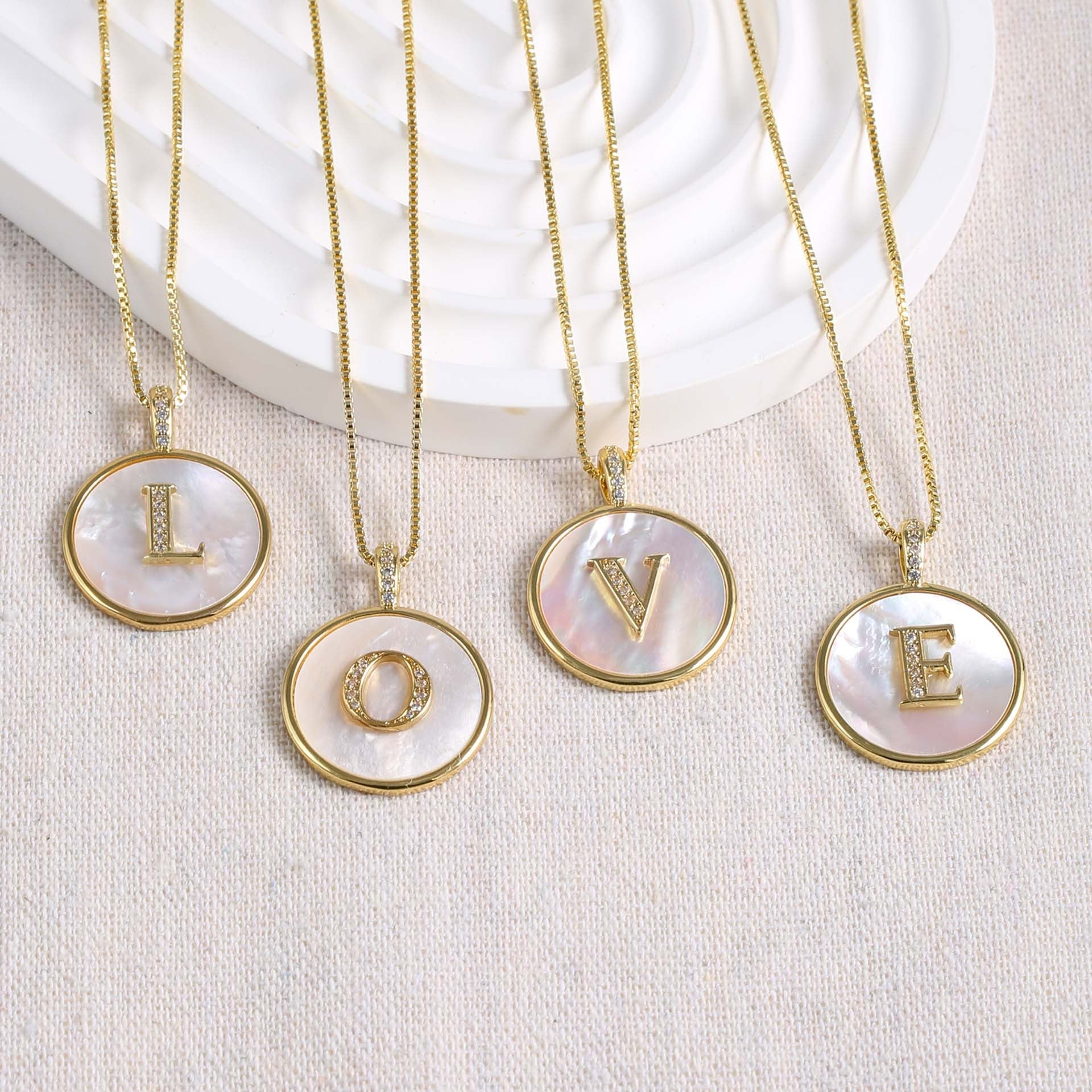 Gold Shell Initial Pendant Charm Collection Vera Lux