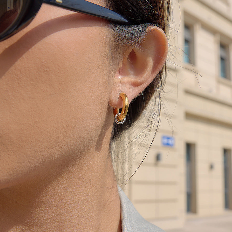 Two Tone Stainless Steel C Hoop Earrings Vera Lux