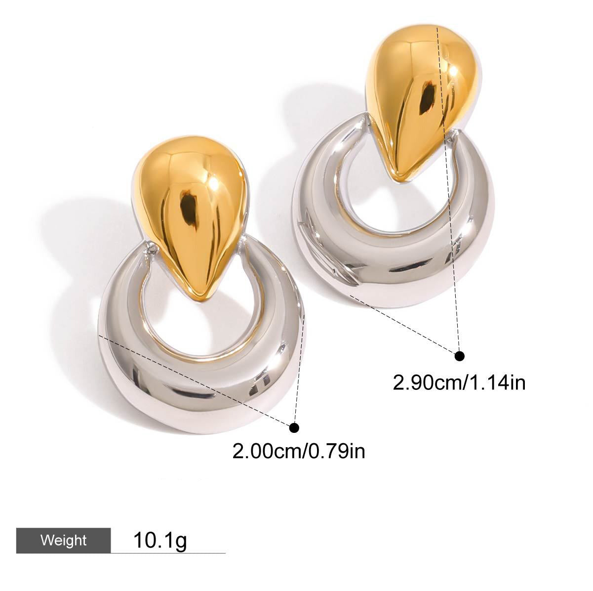18K gold U-shaped and teardrop-shaped earrings with gold and silver color matching design, trendy and unique Vera Lux