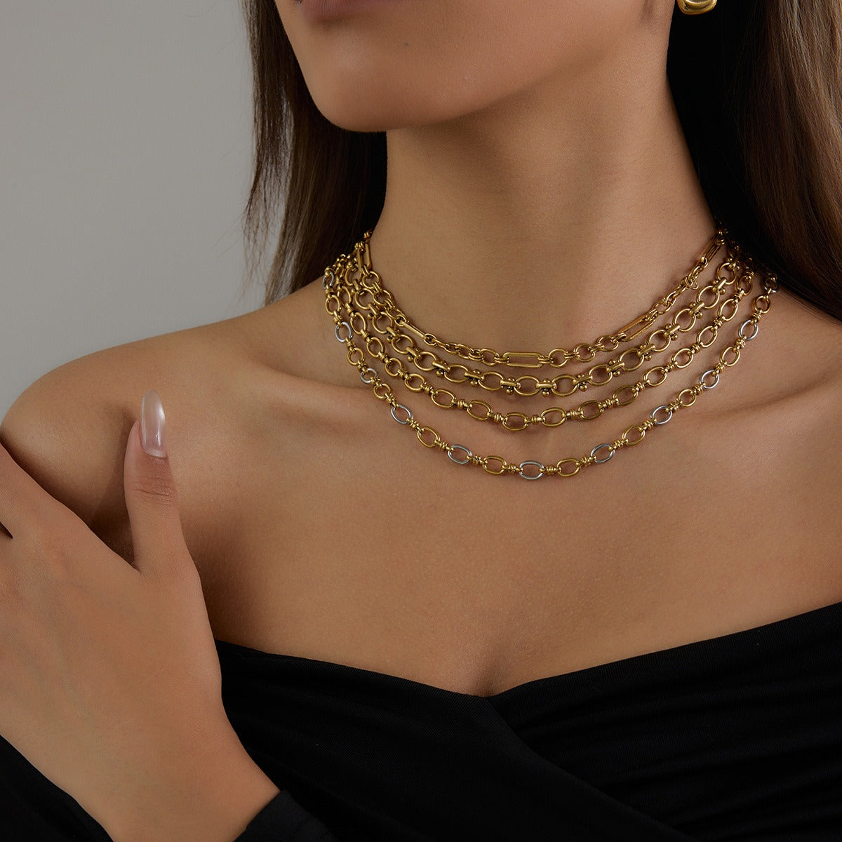 18K gold chain with gold and silver color matching design simple and elegant necklace Vera Lux