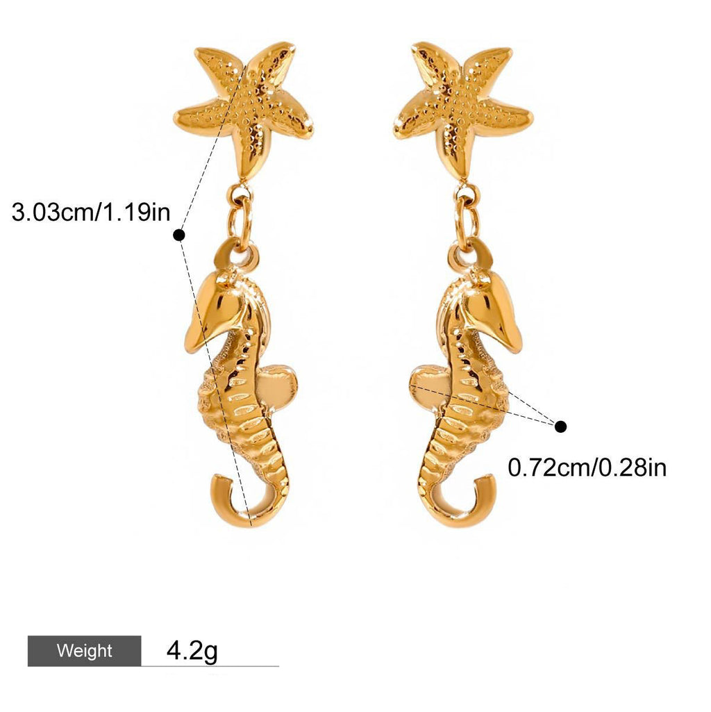 18K gold seahorse-shaped earrings with a trendy marine style Vera Lux