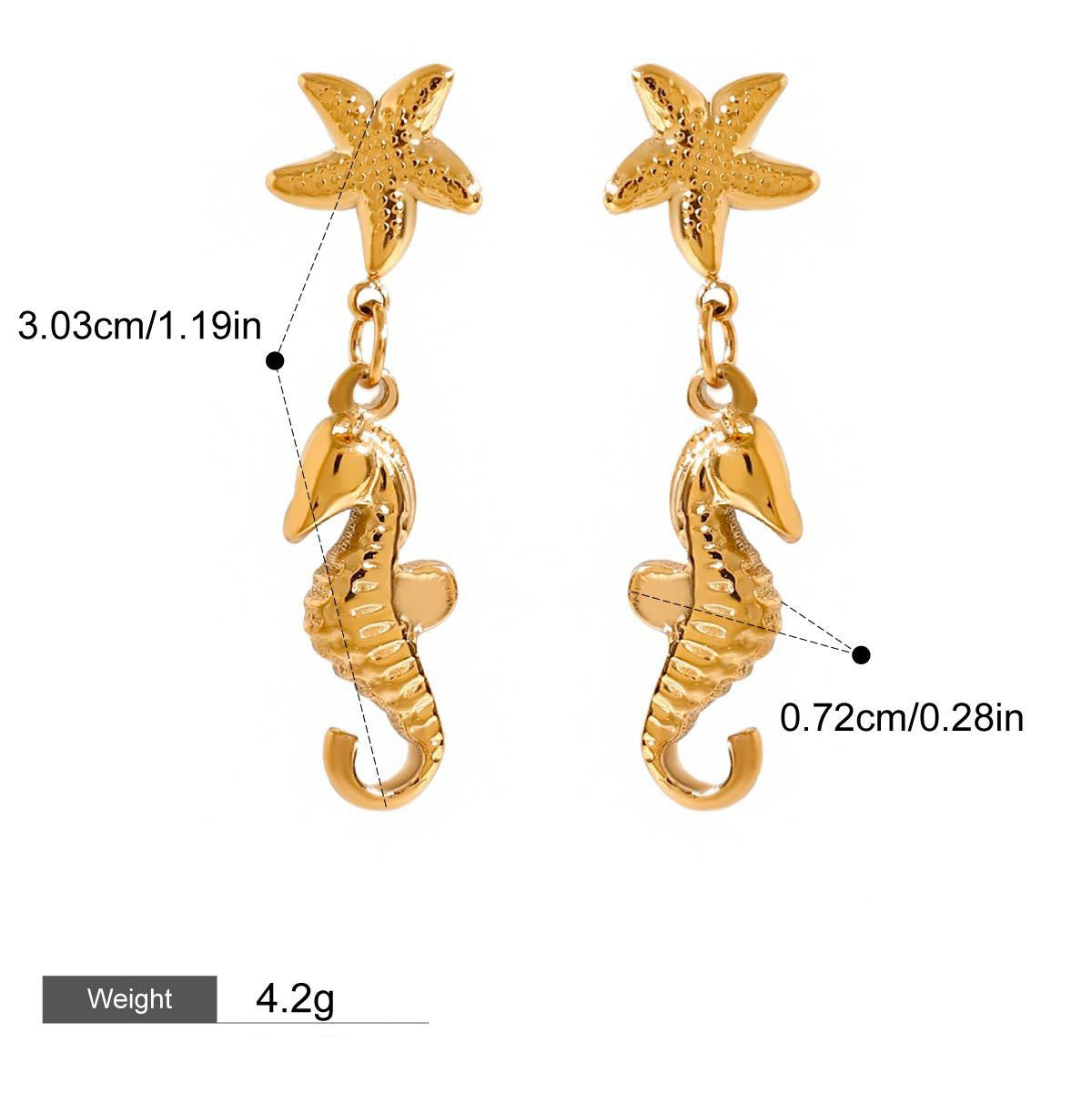18K gold seahorse-shaped earrings with a trendy marine style Vera Lux