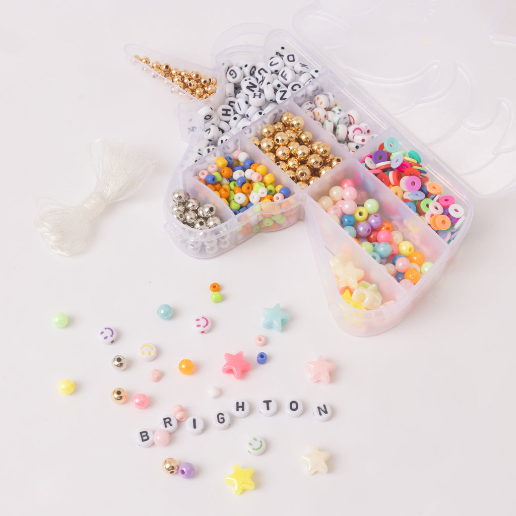 Mystical Unicorn Classic Alphabet Letter Bead with Rainbow Beads Stretchy Bracelet DIY Box Jewelry Made by Me