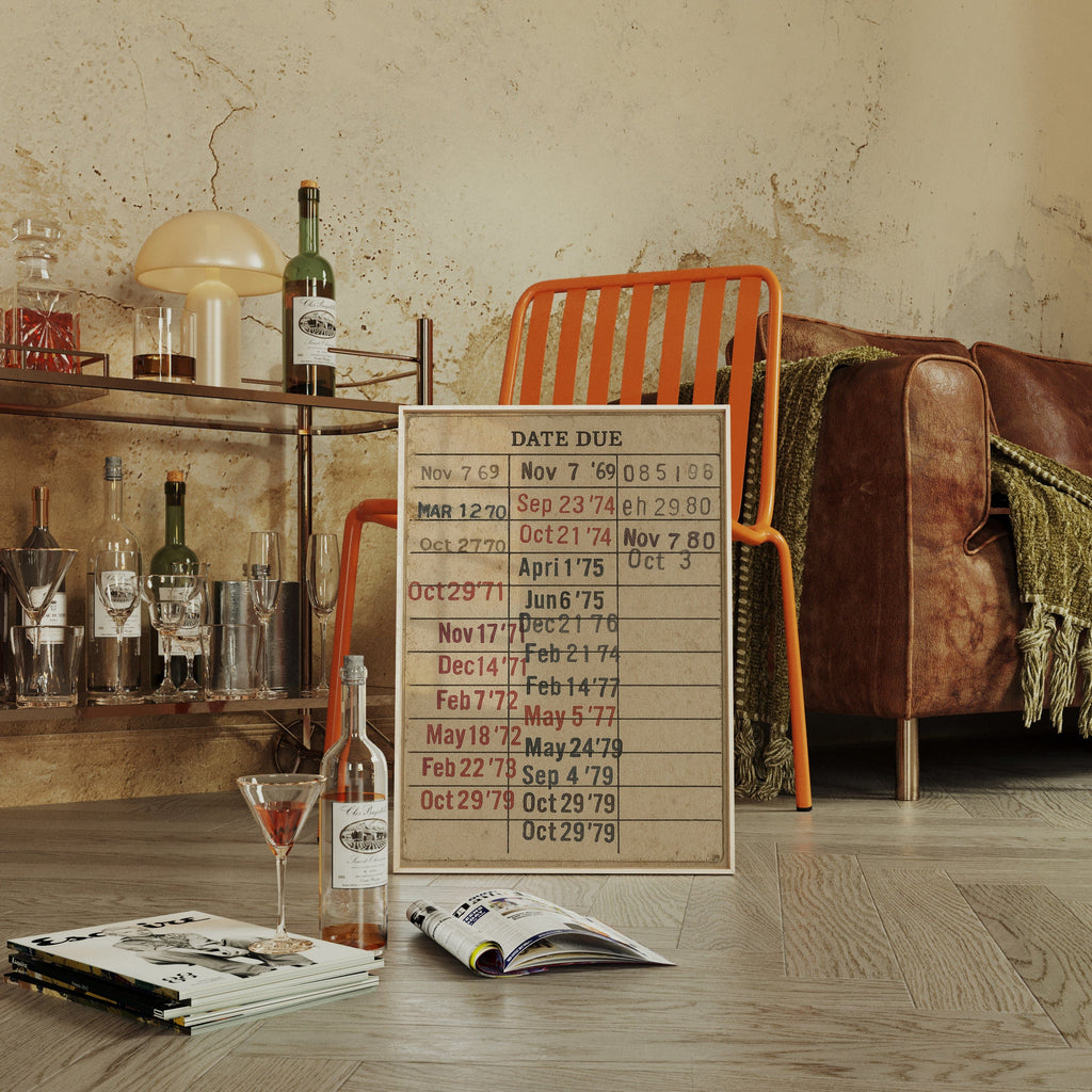 Vintage Library Date Due Card – Retro Paper Texture Wall Art Kooly