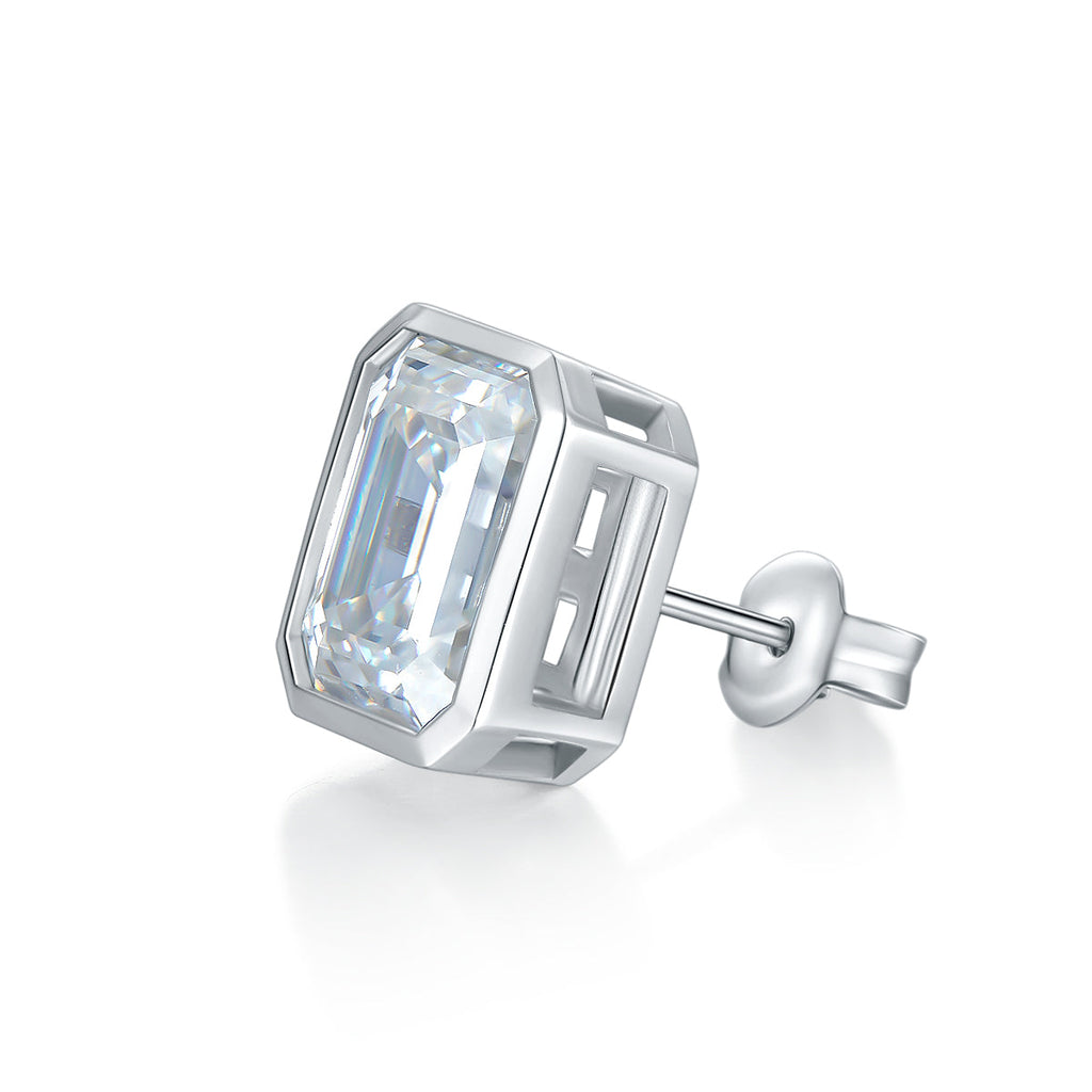 S925 Sterling Silver 8x10mm Emerald Cut Moissanite Stud Earrings  Platinum Plated Geometric Bezel With GRA Certificate Jewelry Gift Box Set Vera Lux