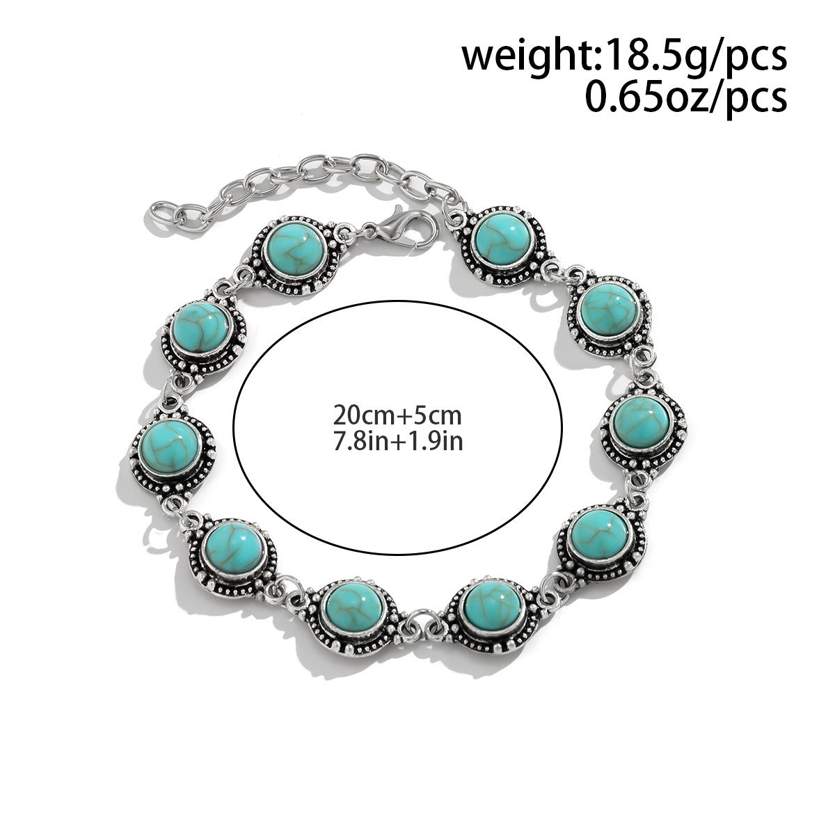 Retro ethnic style metal alloy turquoise anklet Vera Lux