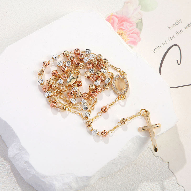 European And American Madonna Cross Necklace Fashionable Light Luxury In Gold Tone Vera Lux