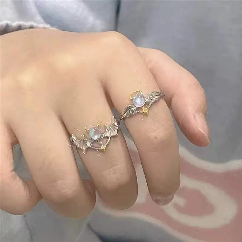 Angel  Devil Couple  Best Friend Rings, Cool Punk Style, Adjustable Size, Birthday Gift Vera Lux