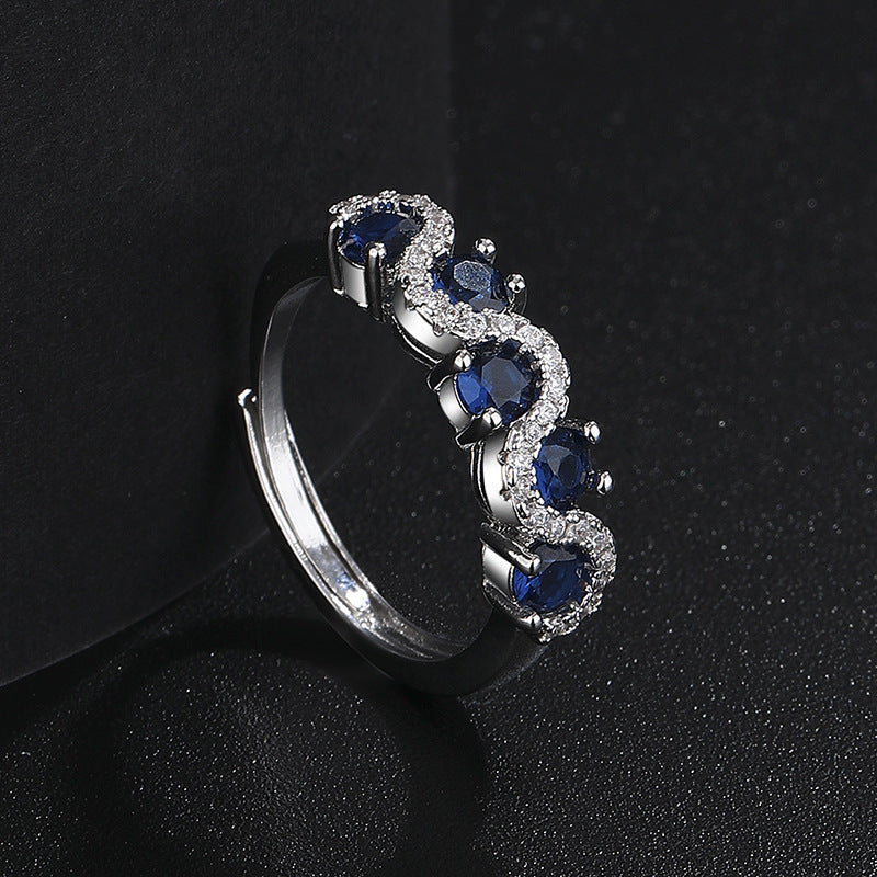Hot Selling New Colored Gem Wave Ring, Premium Quality European Minimalist Twisted Band, Trendy Women Finger Ring Vera Lux