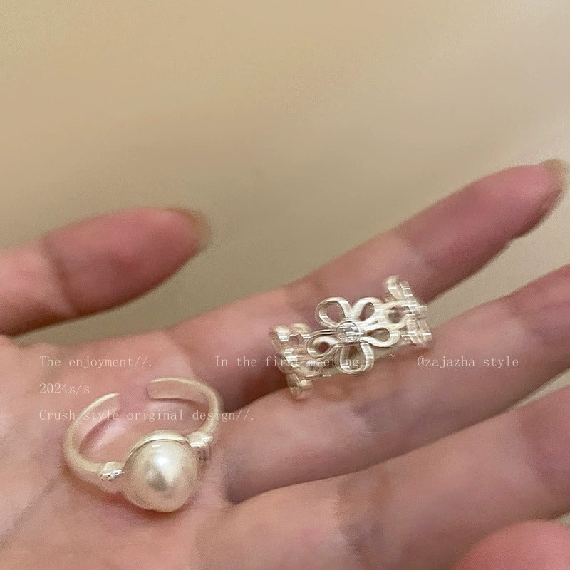 Pearl Flower Open Ring For Women, Luxury High-End, Minimalist Niche Design Index Finger Ring Vera Lux