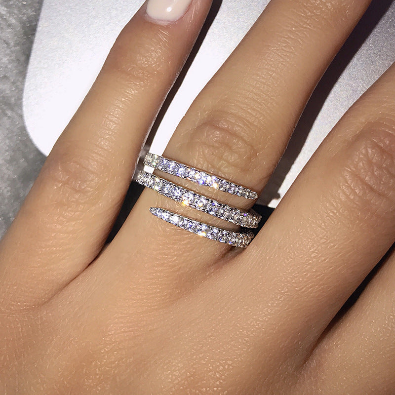 Women's Creative Micro Pave Snake Ring, Three-Line Twisted Row Diamond Simple Versatile Band Vera Lux