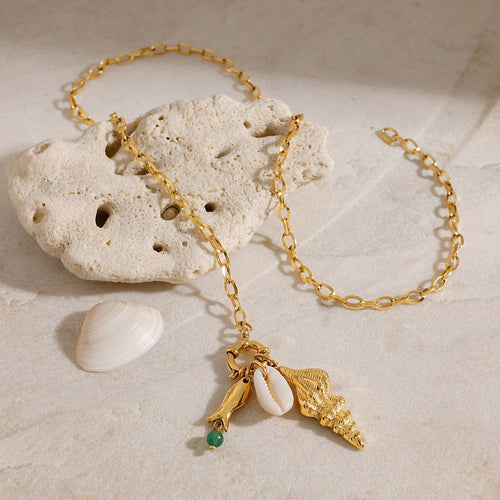 18K Gold Conch Shape Textured Beach Style Necklace Vera Lux