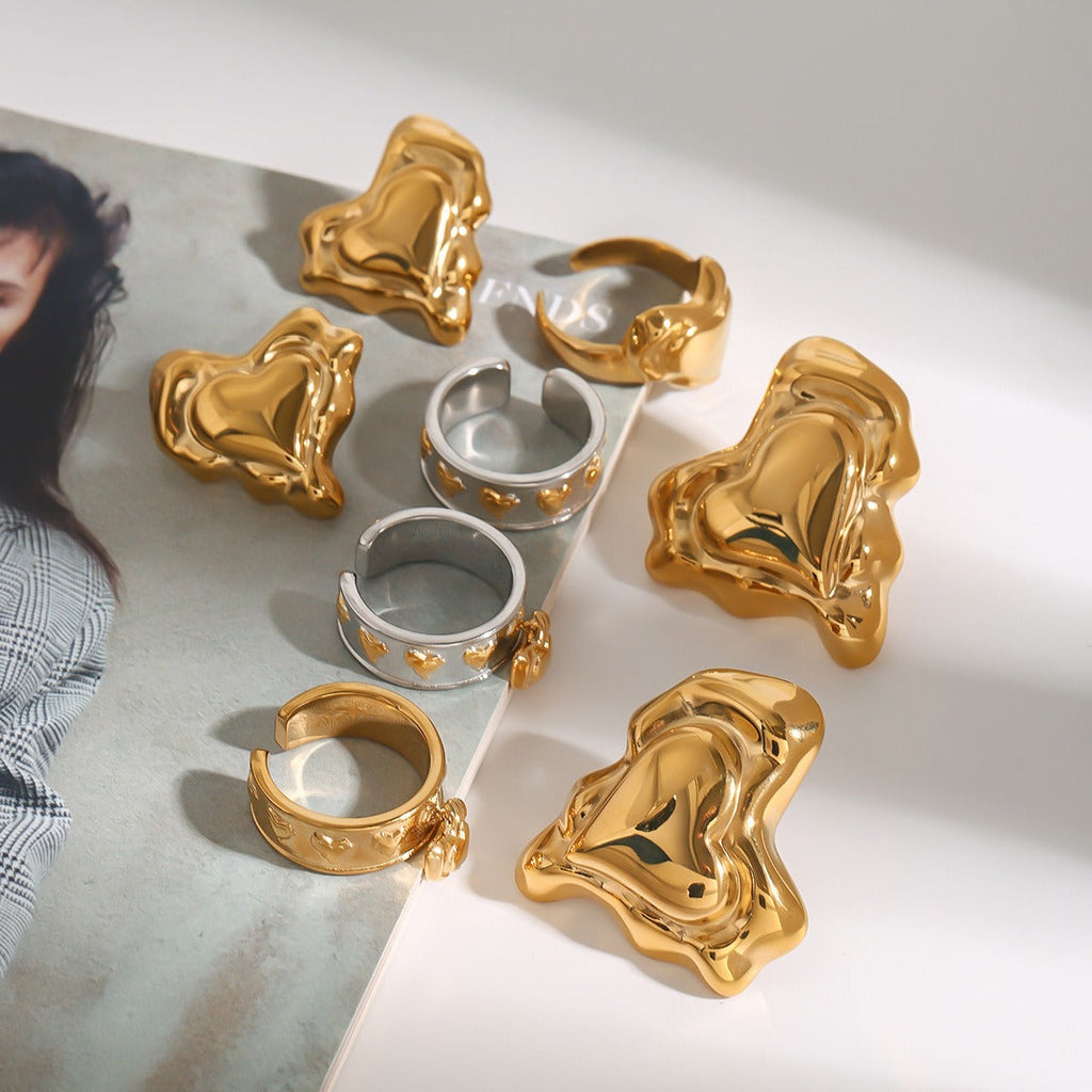 18K Gold Heart Design Trendy Personalized Earring and Ring Set Vera Lux