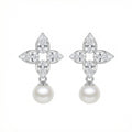 925 Sterling Silver Elegant Floral Marquise Cluster Pearl Drop Earrings Vera Lux