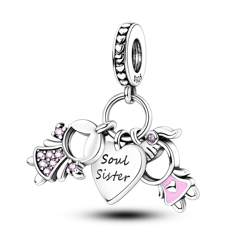Sisterhood Friendship PendantSilverplated Beaded Heart Bestie Gift Vera Lux