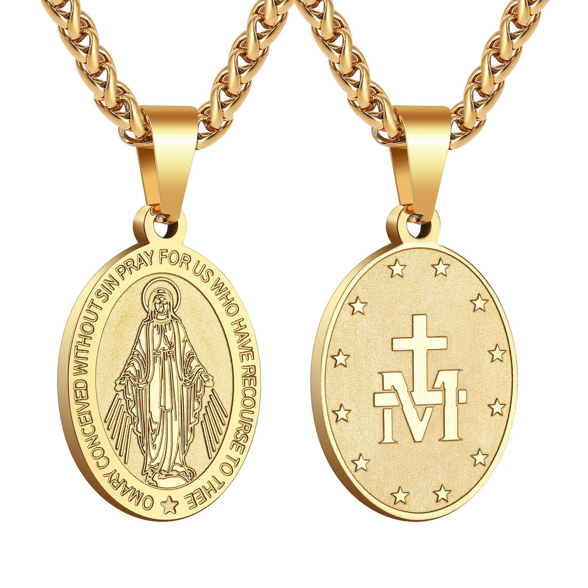 Double-Sided Portrait Medal Cross Stainless Steel Pendant Necklace For Men And Women Vera Lux