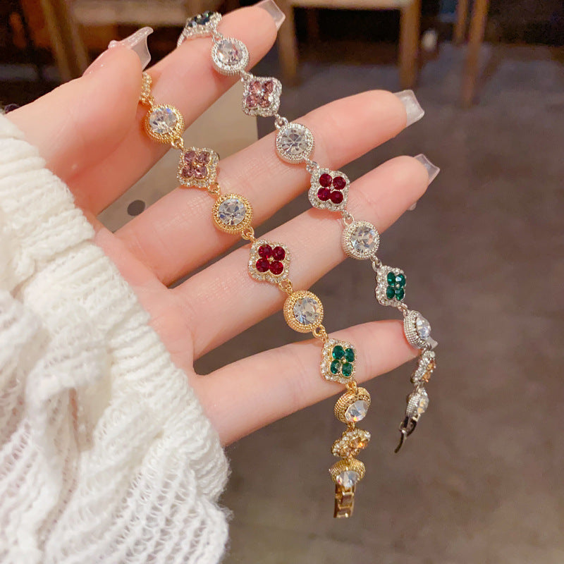 Personalized Fashionable Colorful Zircon Four-Leaf Clover Circle Bracelet Vera Lux