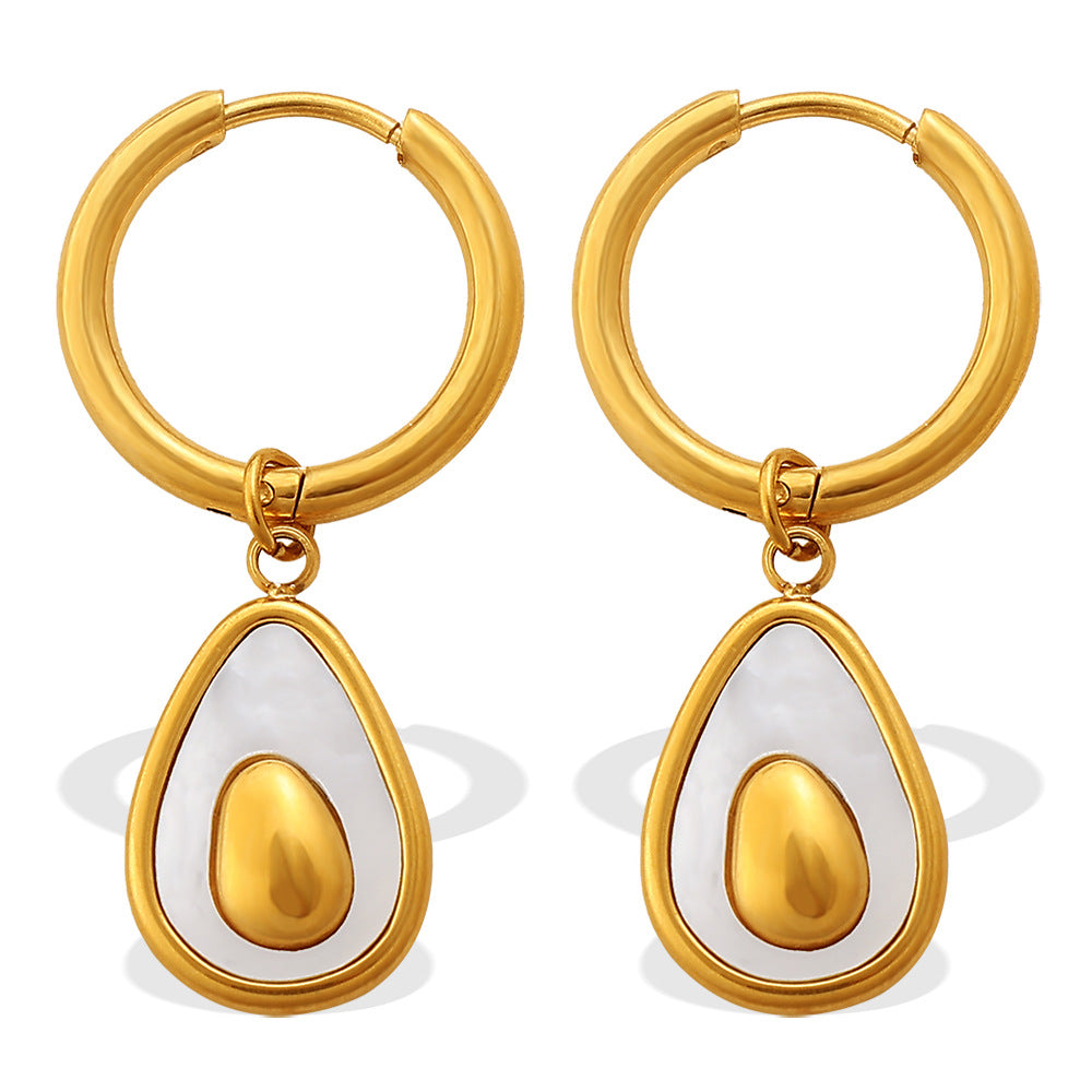 Personalized Light Luxury Stainless Steel Avocado Pendant Earrings, 18K Gold Plated High-End Elegant Ear Jewelry Vera Lux