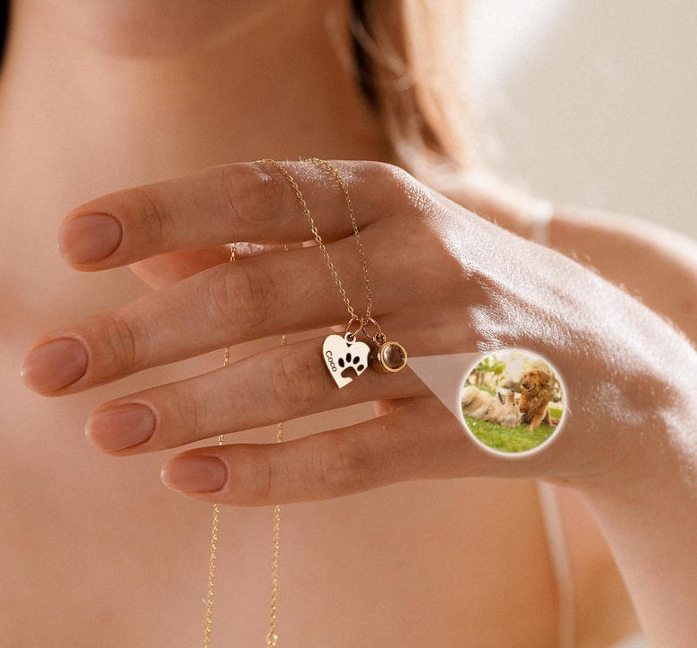 Personalized Heart & Paw Print Photo Custom Necklace Vera Lux