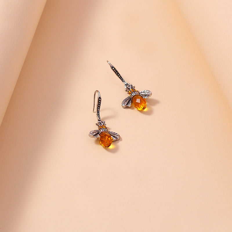 Zircon Bee Earrings Crystal-Encrusted Vintage Little Bee Earrings Vera Lux