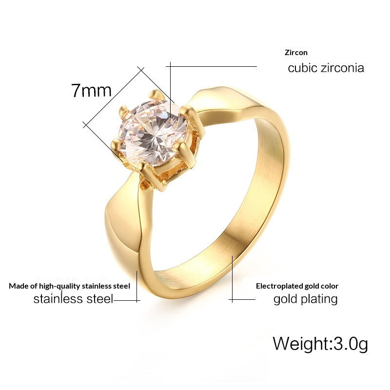 Women's Titanium Steel Claw-Set Single Zircon Ring Vera Lux