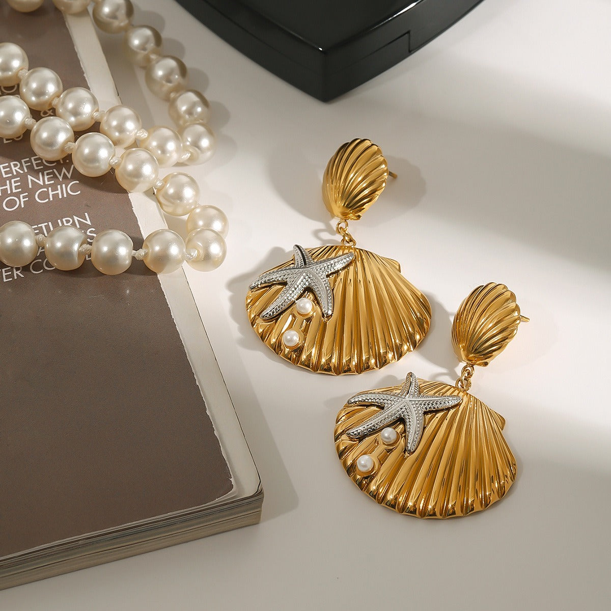 18K shells and starfish design exquisite and unique earrings Vera Lux