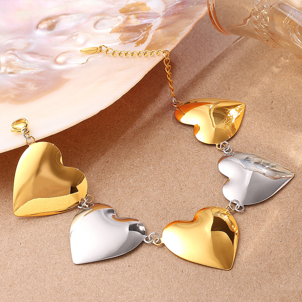 European And American Fashion Light Luxury Contrast Color Heart Bracelet, Non-Fading, Versatile Eye-Catching Hand Jewelry For Women Vera Lux