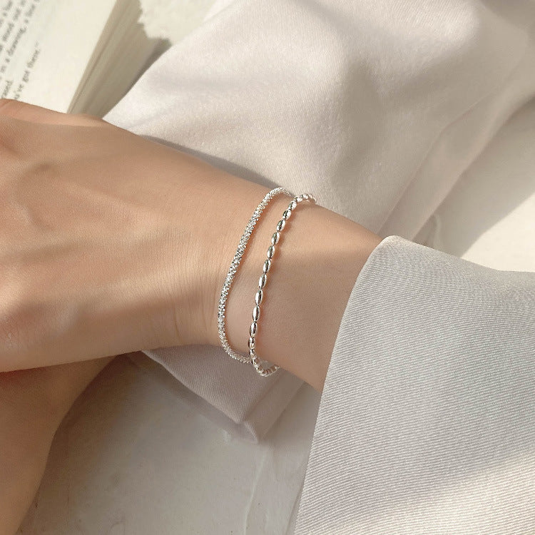 S925 Sterling Silver Starry Bead Double Layer Bracelet For Women, Shimmering Rice Bead Design, INS Style Luxury Senior Sense Jewelry Vera Lux