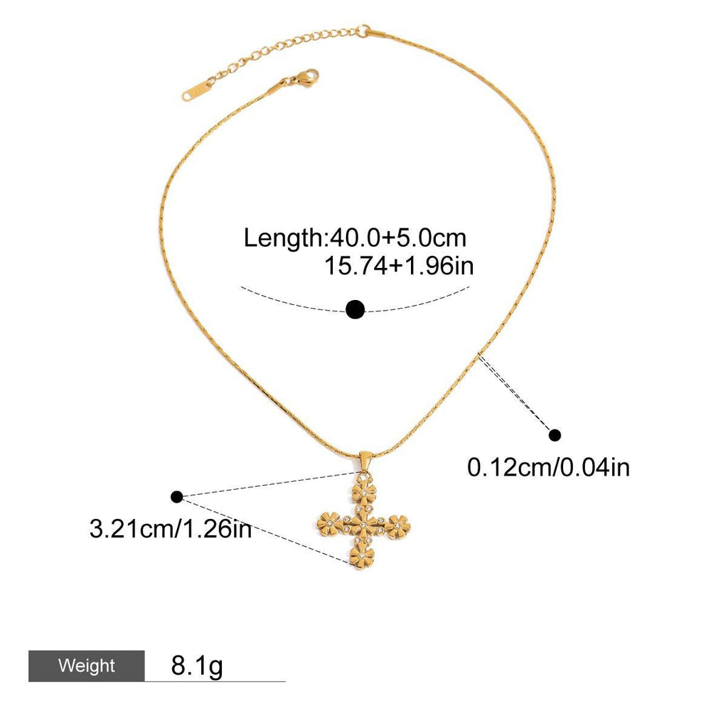 18K gold cross with flower-shaped design exquisite and fashionable necklace Vera Lux