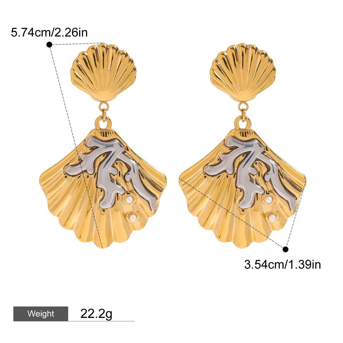 18K gold shell inlaid pearl exquisite design unique earrings Vera Lux