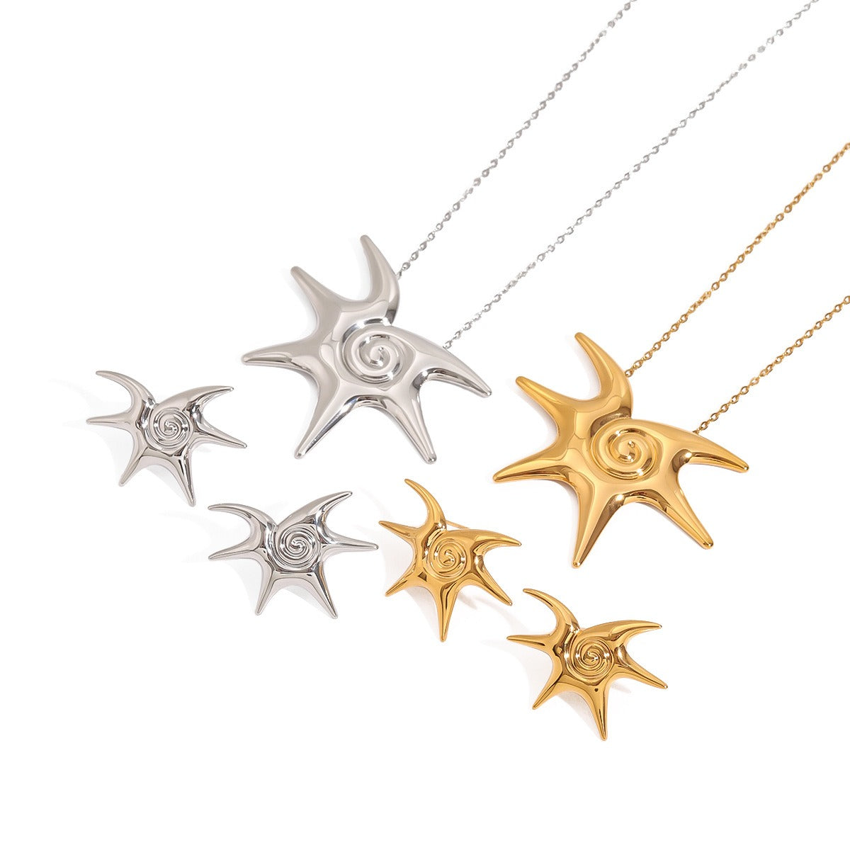18K gold sun with thread design trendy and unique earrings and necklace set Vera Lux