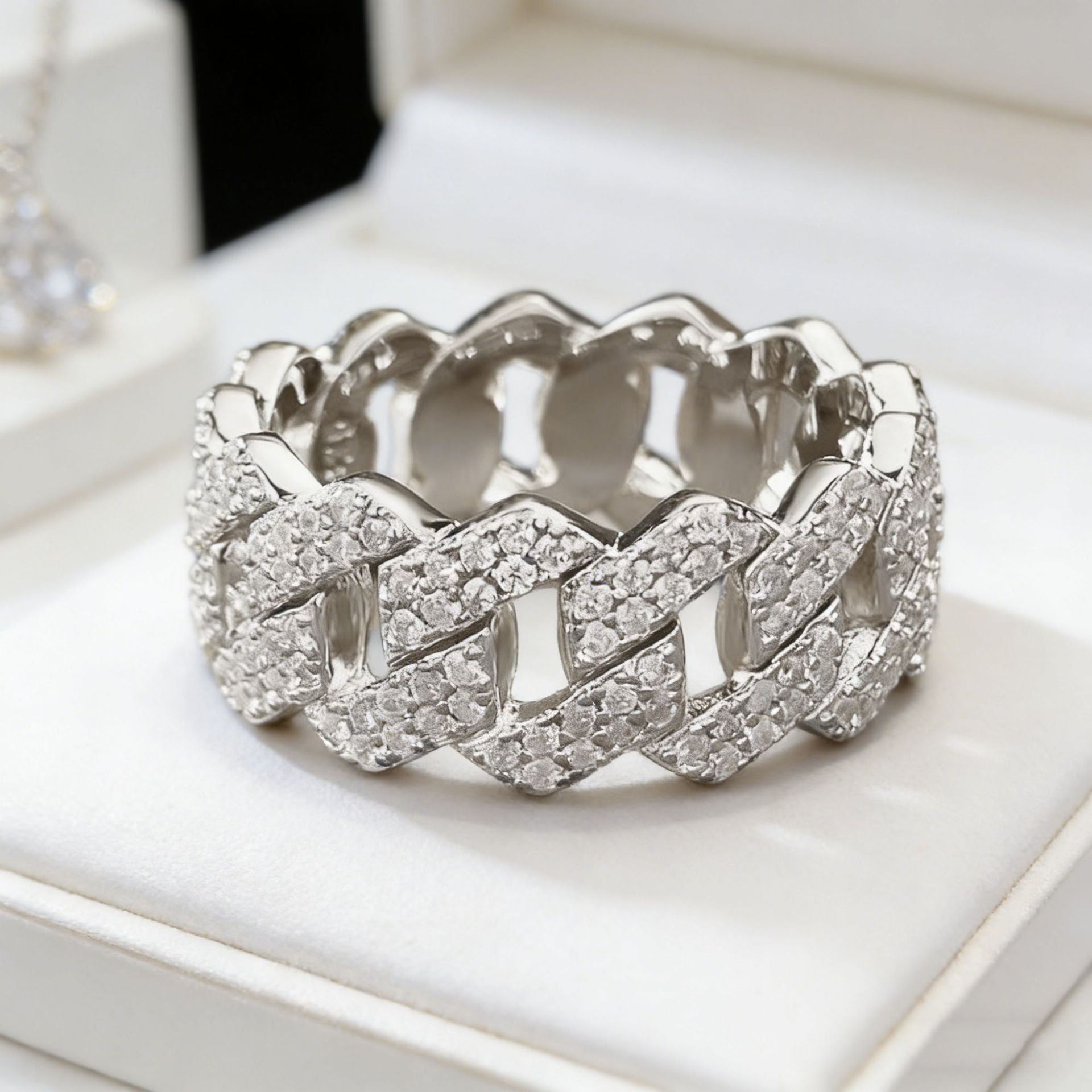 S925 Silver Ring Clasp With Cubic Zirconia Quadrilateral Shape Vera Lux