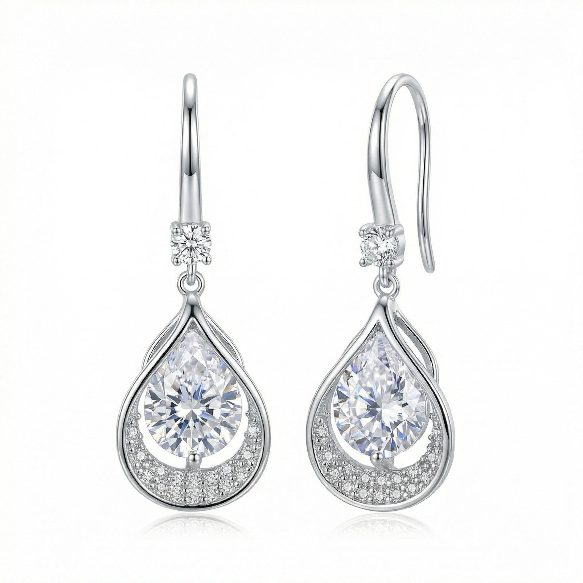 925 Sterling Silver Elegant Pear-Shaped Teardrop Halo Dangle Earrings in Sterling Silver Finish Vera Lux