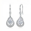 925 Sterling Silver Elegant Pear-Shaped Teardrop Halo Dangle Earrings in Sterling Silver Finish Vera Lux