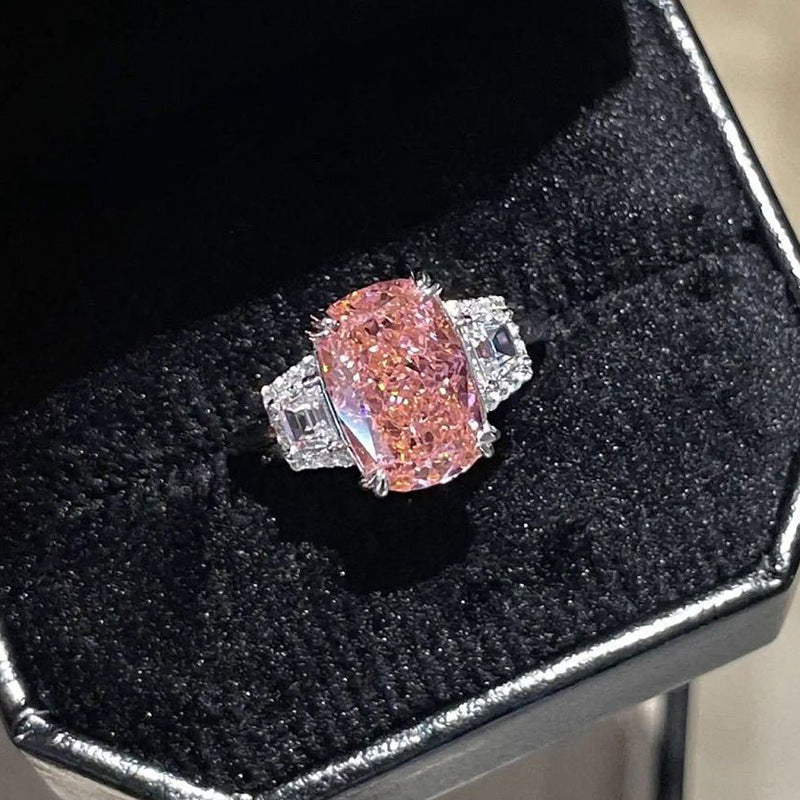 Luxury Heavy Craftsmanship Simulated Diamond Ring, Large Carat Ice Flower Cut Elongated Cushion High Carbon Diamond Ring For Women Vera Lux