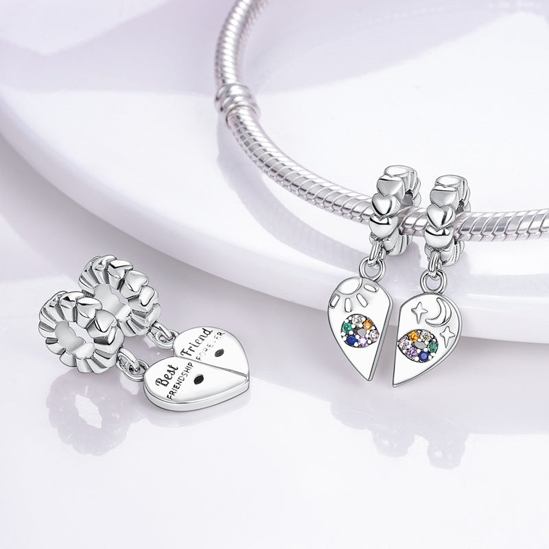 Sisterhood Friendship PendantSilverplated Beaded Heart Bestie Gift Vera Lux