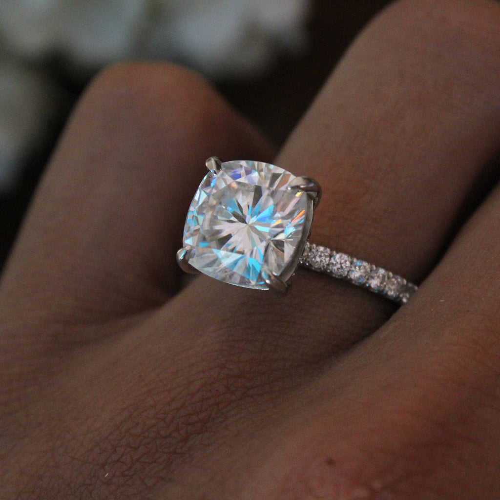 Classic 4-Prong 2ct Princess Cut White Gold Plated Simulated Moissanite Ring For Women, European & American Style Engagement Ring Vera Lux