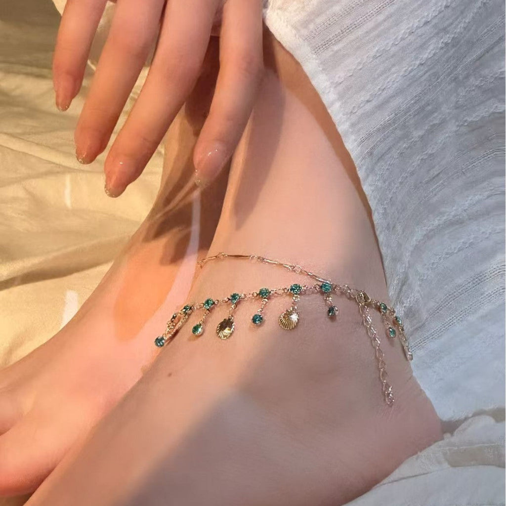 Ultra-shimmering Double-layer Shell Tassel Delicate Anklet Vera Lux